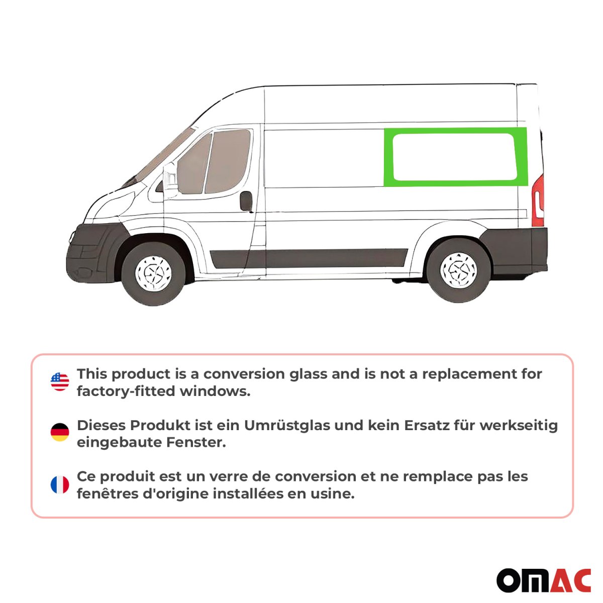 RAM PROMASTER Cargo Van Rear Side Fixed Glass - Left - Omac - Trim Primer Glue Included - Galaxy - 2014
